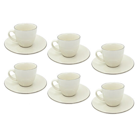 Platin Yaldızlı Krem 6 Kişilik Porselen Kahve Fincan Takımı