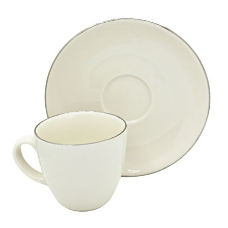 Platin Yaldızlı Krem 6 Kişilik Porselen Kahve Fincan Takımı