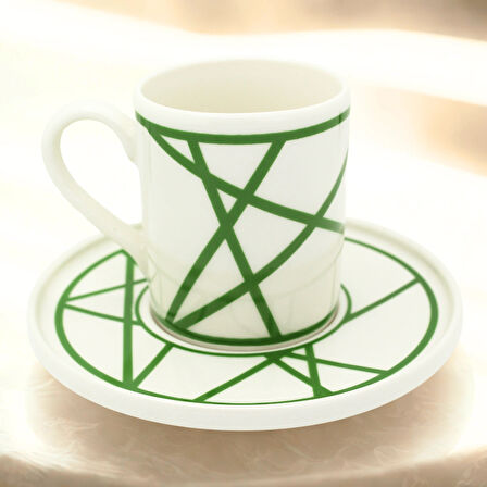 Renkli Geometrik Çizgili 6 Kişilik Porselen Kahve Fincan Takımı