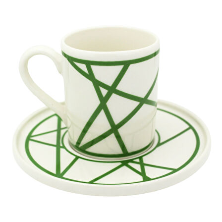 Renkli Geometrik Çizgili 6 Kişilik Porselen Kahve Fincan Takımı