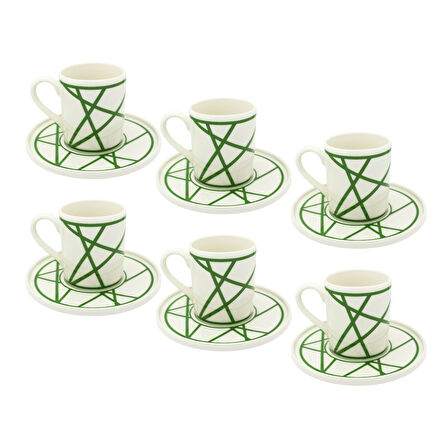 Renkli Geometrik Çizgili 6 Kişilik Porselen Kahve Fincan Takımı