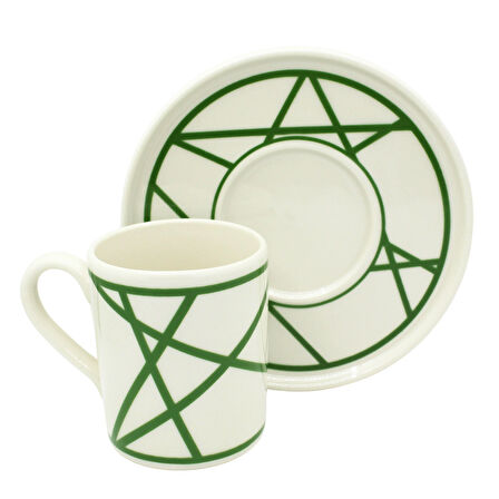 Renkli Geometrik Çizgili 6 Kişilik Porselen Kahve Fincan Takımı