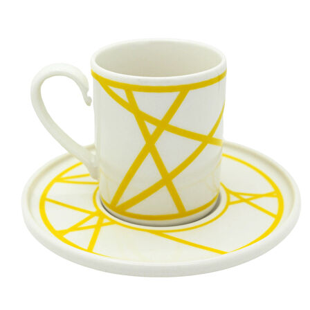 Renkli Geometrik Çizgili 6 Kişilik Porselen Kahve Fincan Takımı