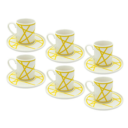 Renkli Geometrik Çizgili 6 Kişilik Porselen Kahve Fincan Takımı