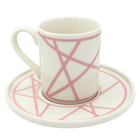 Renkli Geometrik Çizgili 6 Kişilik Porselen Kahve Fincan Takımı