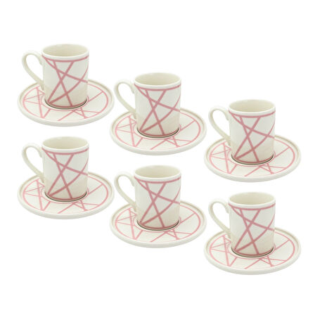 Renkli Geometrik Çizgili 6 Kişilik Porselen Kahve Fincan Takımı