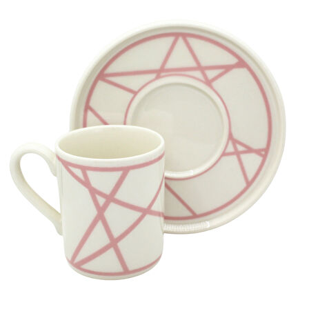 Renkli Geometrik Çizgili 6 Kişilik Porselen Kahve Fincan Takımı