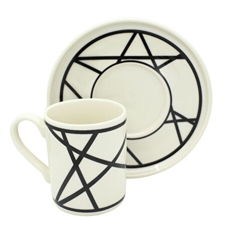 Renkli Geometrik Çizgili 6 Kişilik Porselen Kahve Fincan Takımı