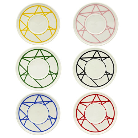 Renkli Geometrik Çizgili 6 Kişilik Porselen Kahve Fincan Takımı