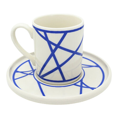 Renkli Geometrik Çizgili 6 Kişilik Porselen Kahve Fincan Takımı