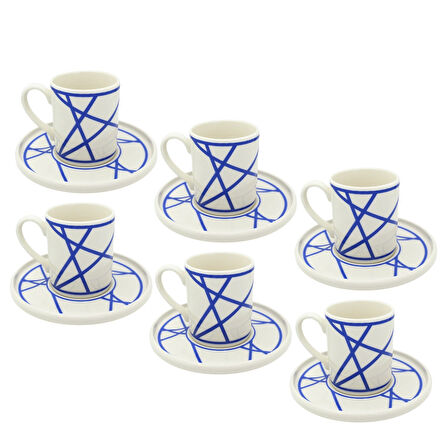 Renkli Geometrik Çizgili 6 Kişilik Porselen Kahve Fincan Takımı