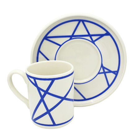 Renkli Geometrik Çizgili 6 Kişilik Porselen Kahve Fincan Takımı