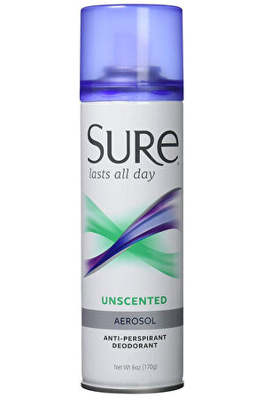 Sure Unscented  Aerosol Anti-Perspirant (48hr) Kokusuz Deodorant 6 oz. 177ml