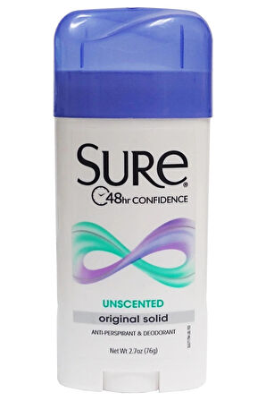 Sure Original Solid Unscented, Anti-Perspirant Kokusuz Deodorant  (48hr) 2.70 oz 76gr