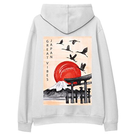 Japan Sırt Baskılı Hoodie-Beyaz