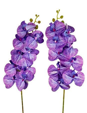 Yapay Çiçek Lila Damarlı Islak Orkide Gerçeksi Doku Uzun Dal 90 cm