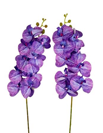 Yapay Çiçek Lila Damarlı Islak Orkide Gerçeksi Doku Uzun Dal 90 cm