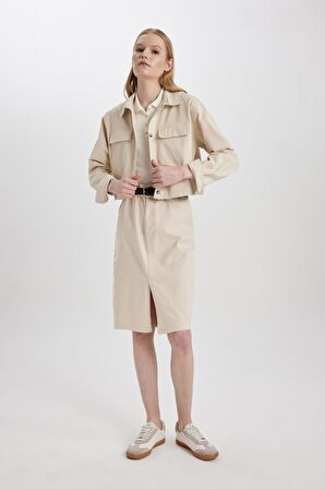 DeFacto Kalem Normal Bel Yırtmaçlı Gabardin Midi Etek C2588AX24SPBG286