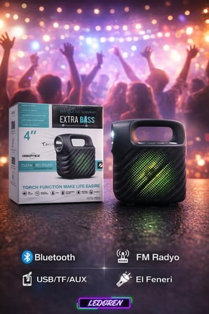 GTS-1525 RGB Işıklı 4 inç Taşınabilir Bluetooth Hoparlör FM Radyo Parti Hoparlörü Acil Durum Feneri