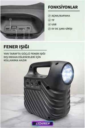 GTS-1525 RGB Işıklı 4 inç Taşınabilir Bluetooth Hoparlör FM Radyo Parti Hoparlörü Acil Durum Feneri