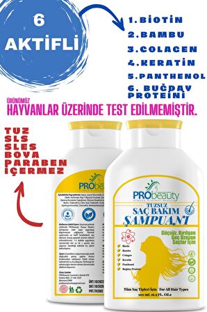 Probeauty Tuzsuz Saç Dökülme Karşıtı Bakım Şampuanı Kolajen Keratin Buğday Proteini Parabensiz 300Ml