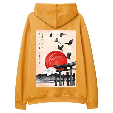 Japan Sırt Baskılı Hoodie-Portakal