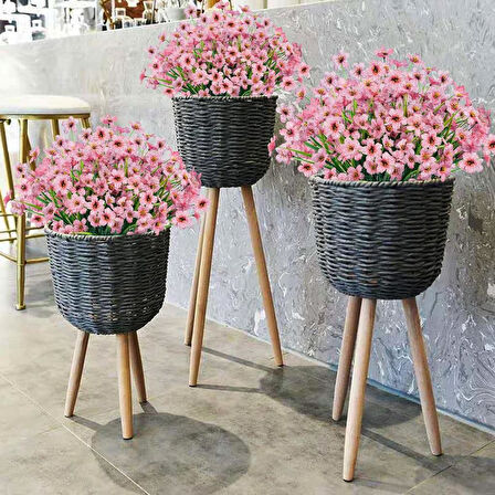 12li Set Yapay Çiçek Sazlı Mine Pembe Renk 5 Dallı 33cm 