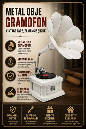 Dekoratif Metal Gramafon Nostaljik Hediyelik Süs Eşyası C1376