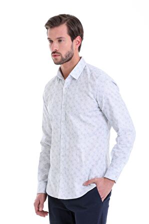 Mint Slim Fit Floral Desenli Gömlek | S