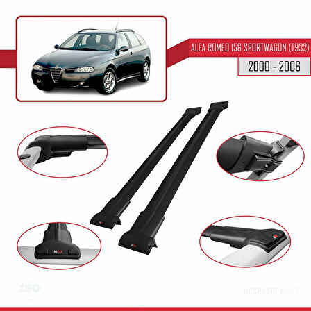Alfa Romeo 156 (T932) SW 2000-2006 Arası ile Uyumlu FLY Model Ara Atkı Tavan Barı Siyah 2 Adet