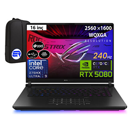 Asus Rog Strıx G16 G635LW-RW138EP8 Intel Core Ultra 9-275HX 64GB 4tb 16GB RTX5080 16" 2.5k Wqxga 240HZ WIN11 Pro + Elektropasaj Çanta