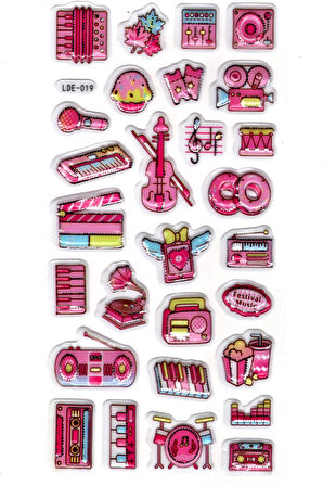 Sticker Kabartmalı Stiker Defter Planlayıcı Etiket (Lde019)-19x9cm - Pembe Müzik