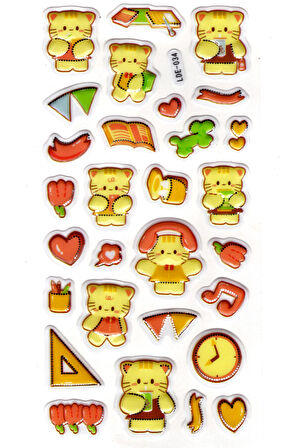 Sticker Kabartmalı Stiker Defter Planlayıcı Etiket (Lde034)-19x9cm - Sarı Kedi Kawaii