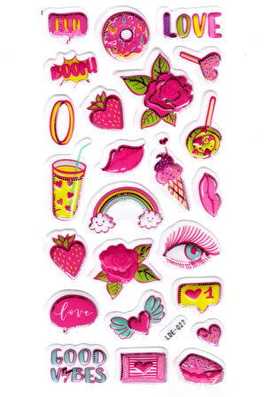 Sticker Kabartmalı Stiker Defter Planlayıcı Etiket (Lde027)-19x9cm - Pembe Donut Çilek