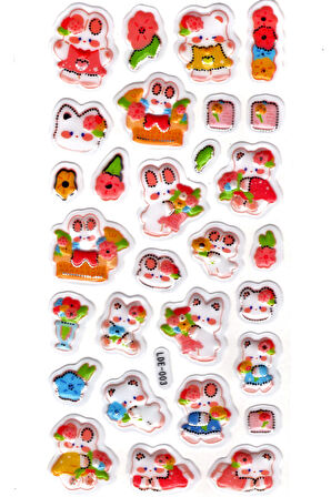Sticker Kabartmalı Stiker Defter Planlayıcı Etiket (Lde003)-19x9cm - Çiçekli Tavşan Kedi