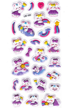 Sticker Kabartmalı Stiker Defter Planlayıcı Etiket (Lde005)-19x9cm - Tavşan Mor Yıldız