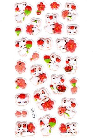 Sticker Kabartmalı Stiker Defter Planlayıcı Etiket (Lde012)-19x9cm - Tavşan Turuncu Çiçek