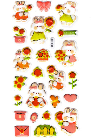 Sticker Kabartmalı Stiker Defter Planlayıcı Etiket (Lde036)-19x9cm - Tavşan Ayçiçeği