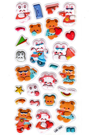 Sticker Kabartmalı Stiker Defter Planlayıcı Etiket (Lde006)-19x9cm - Motorlu Tavşan Ayıcık