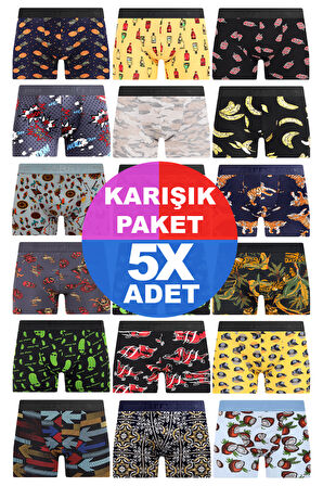 Erkek 5 Adet Rastgele Sürpriz Desenli Boxer - Özel Gizemli Paketinde Sürpriz Boxer