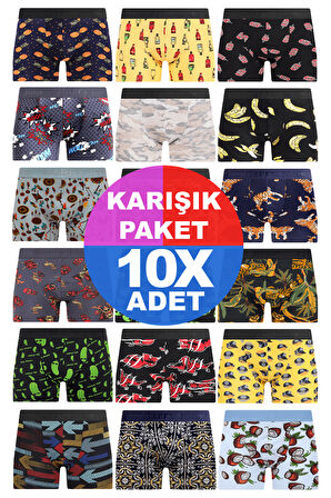 Erkek 10 Adet Rastgele Sürpriz Desenli Boxer - Özel Gizemli Paketinde Sürpriz Boxer