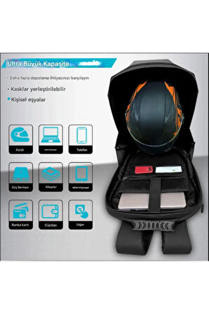 Airstorr Karbon, Led Gözlü Motorcu Sırt Çantası Ledli Sırt Çantası, Telefon Kontrol Kask Taşıma Çant