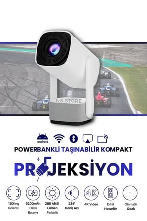 Taşınabilir LED Projeksiyon Cihazı, 1080P Çözünürlük ve 4K Destekli, Kablosuz Bağlantı Özellikli