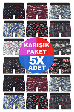 Erkek 5 Adet Rastgele Sürpriz Desenli Boxer - Özel Gizemli Paketinde Sürpriz Boxer