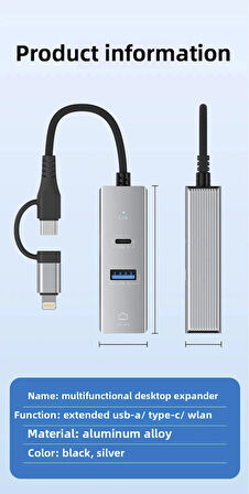 3 Portlu Ağ ve Veri Adaptörü: RJ45 LAN + USB 3.0 + Type-C Girişli | Metal Kasa