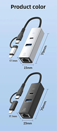 3 Portlu Ağ ve Veri Adaptörü: RJ45 LAN + USB 3.0 + Type-C Girişli | Metal Kasa