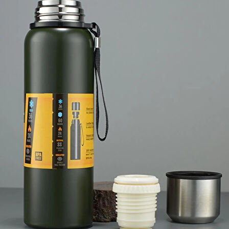 Perlotus 304 L Çelik 750 ml Vakumlu Yeşil Kamp ve Piknik Termosu