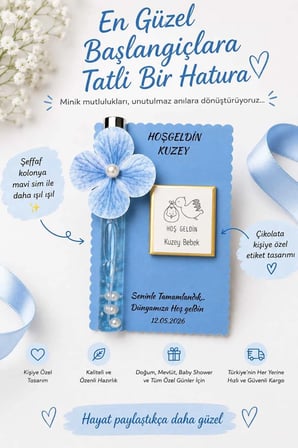 Hoş Geldin Bebek Hediyeliği Kişiye Özel Doğum Hediyeliği Mevlüt Hediyeliği Bebek Mevlüdü Çikolatalı Hediyelik Simli Kolonya Baby Shower Hediyeliği 10 ADET
