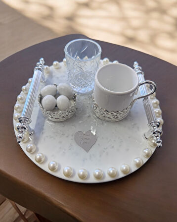 Faye İncili Gümüş Söz Kahve Tepsisi