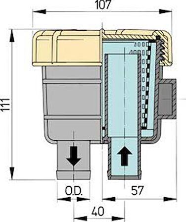 Vetus tip 140 deniz suyu filtresi Maks Kapasite 23 lt/dak.